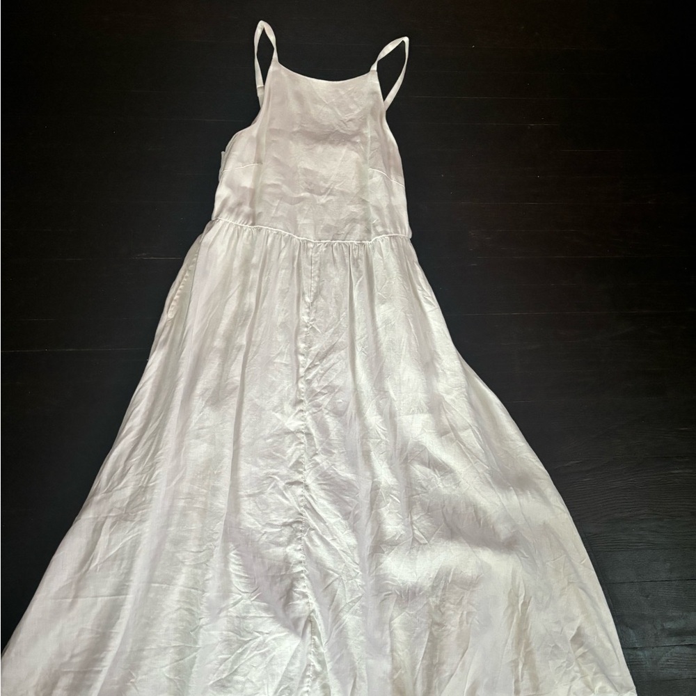 Lands End White Linen Sleeveless Maxi Dress